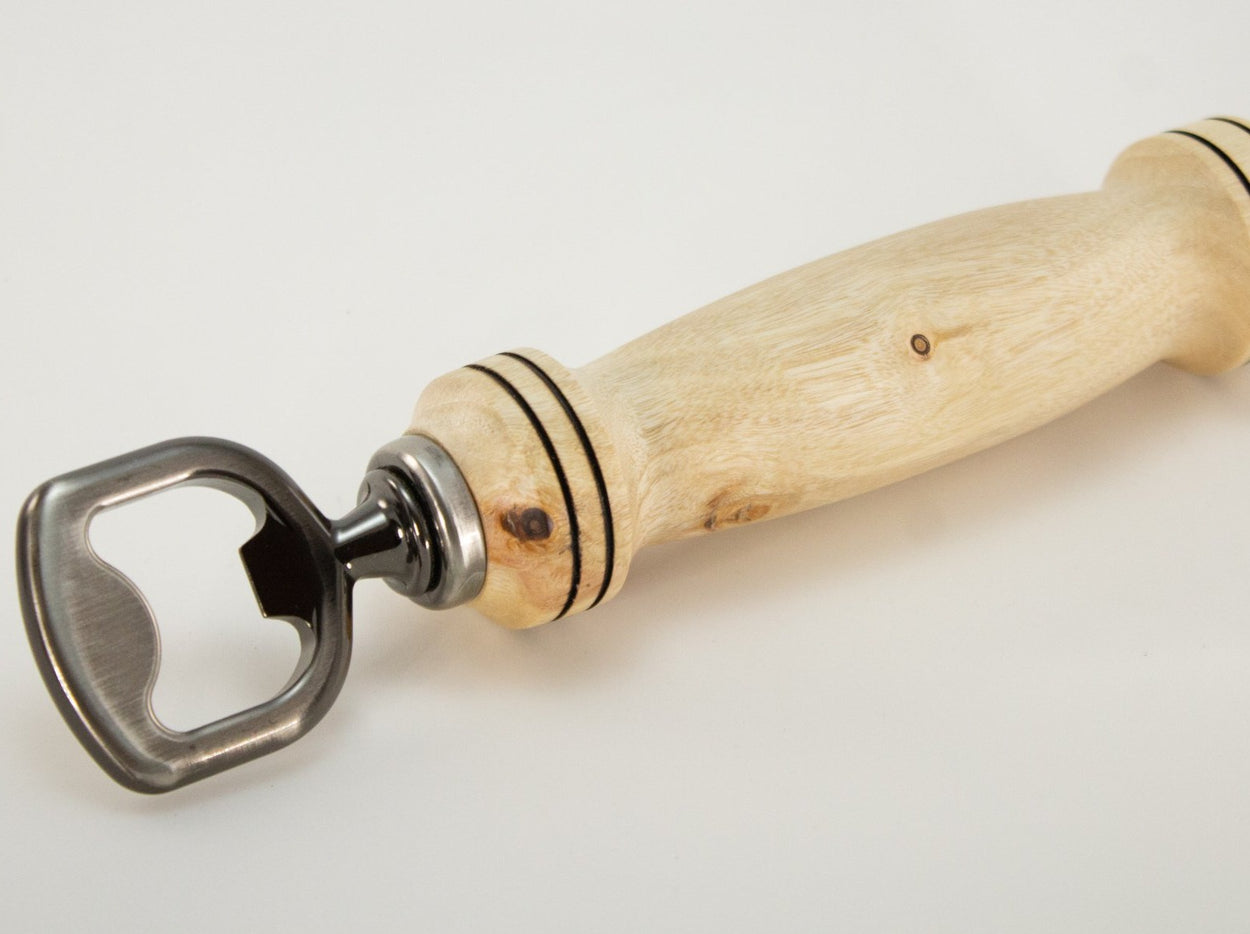 This handmade wooden bottle opener is made from (Campher). This wood came from Phoesbes Forest in California. The hardware is (Stainless Steel, pewter in color) This custom one-of-a-kind wooden bottle opener will definitely impress your friends.